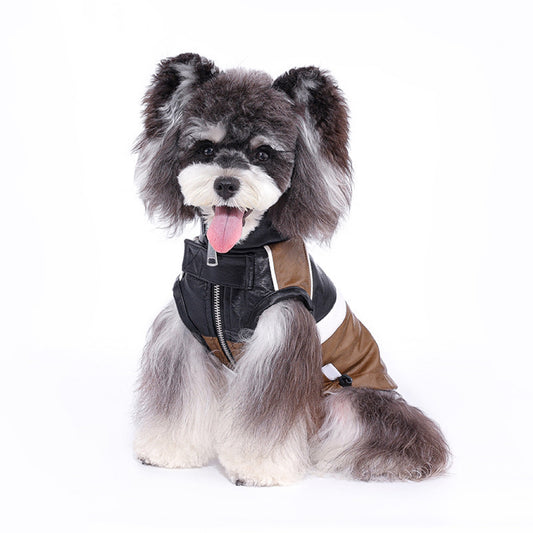 PU Leather Dog Vest - Stylish Autumn/Winter Outfit for Small Dogs and Cats with Leash Attachment